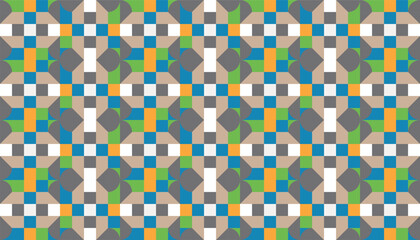 Geometric pattern with symmetrical style.
seamless design with a combination of blue, green, yellow, and gray colors that form a modern symmetrical motif
