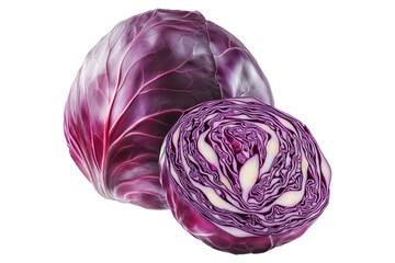 Close-up of a sliced purple cabbage isolated on transparent background. Concept of fresh vegetables and healthy eating