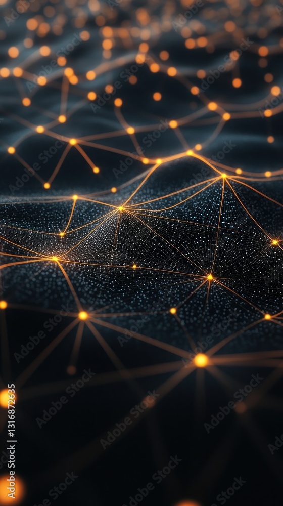 Poster abstract representation of interconnected networks on dark background