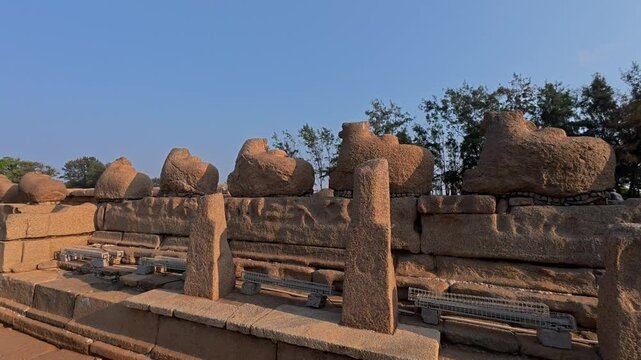 UHD 4K / 60 FPS Video - Shore temple built by Pallavas is UNESCO`s World Heritage Site located at Mamallapuram or Mahabalipuram in Tamil Nadu, South India. Very ancient & wonder place in the world.