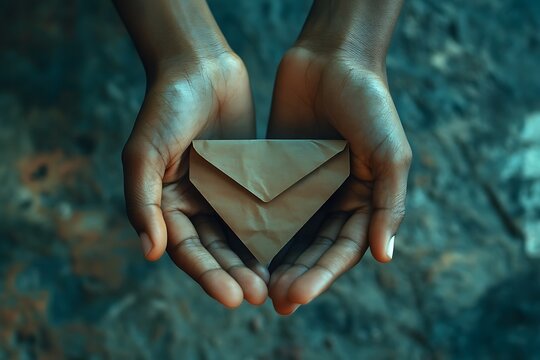 Hands holding envelope for affectionate symbol  

