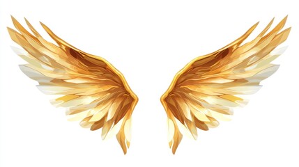 Pair of golden angel wings against white background. Possible stock photo use