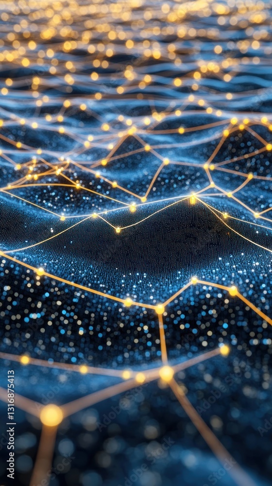 Poster abstract representation of interconnected nodes and waves