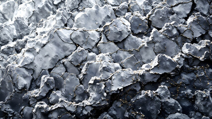 Fototapeta premium A close-up view of textured, dark terrain showcasing rough surfaces and contrasting patterns, creating an intriguing visual effect.