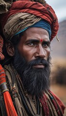 Obraz premium A portrait of a man with traditional attire and accessories, showcasing cultural heritage.