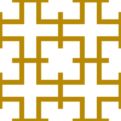 Abstract pattern comprised of golden, intersecting lines. Design is reminiscent of a maze or network. Luxury and elegant vector graphic with isolated background. 