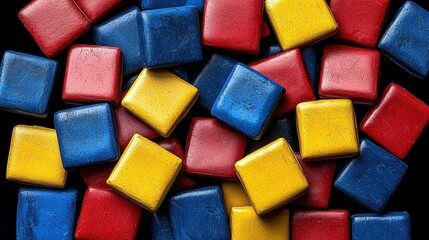 Colorful Wooden Tiles on Black Background