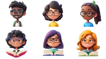 Smiling People Closeup Portrait Set Cute Cartoon teacher Male and Female Avatars Multi-ethnic Man and Woman Faces Isolated on White Background