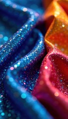 Obraz premium Three glittery fabrics, macro shot, intense color, vibrant, fabric