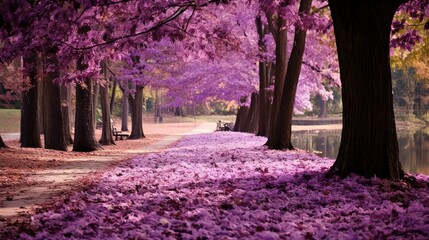 pathway fall leaves purple