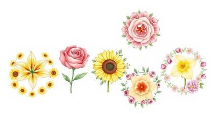 Beautiful Watercolor Flower Arrangements Roses Lilies Sunflowers Daffodils