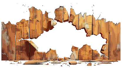 Hole breaking through wooden wall, vector illustration, cracked wood, destruction, damage, wooden texture, broken wall, interior damage, wall fracture, wood cracks
