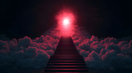 Ethereal clouds and a stairway to a dreamlike light in surreal digital art