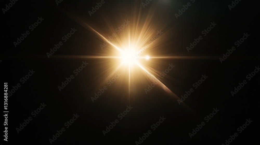 Poster bright light source illuminating a dark background with lens flare
