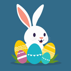 Cute Easter Bunny with Eggs Art Illustration