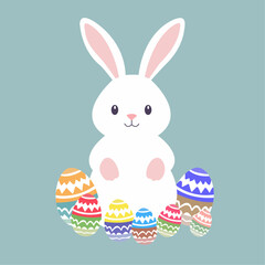 Cute Easter Bunny with Eggs Art Illustration