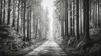 Obraz premium trees drawn road