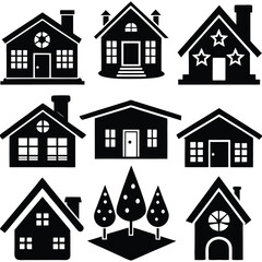 black home icon set vector silhouette design
