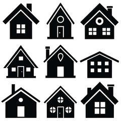 black home icon set vector silhouette design