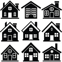 black home icon set vector silhouette design