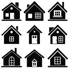 black home icon set vector silhouette design