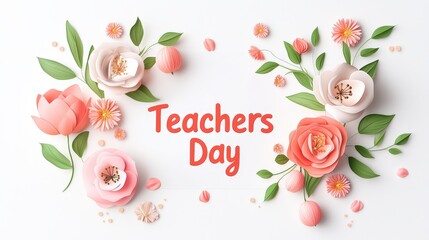 Minimal and cute "Teachers Day" illustration with soft gradient paper tones and textured design elements, conveying a professional, warm vibe to celebrate teachers on their special day.
