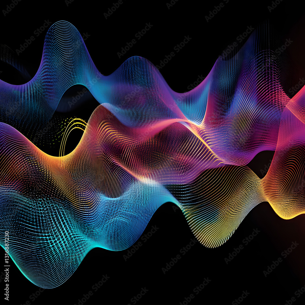 Wall mural a colorful wave of light is displayed on a black background