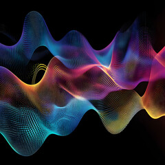 A colorful wave of light is displayed on a black background