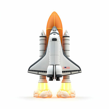 Rocket launching into space with flames.