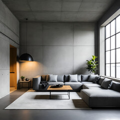 Sitting area in a loft at concrete wall