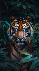 Majestic Display of a Tiger's Strength and Grace Amidst Dense Foliage