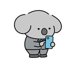 スマホを操作するスーツ姿の可愛いコアラのキャラクター