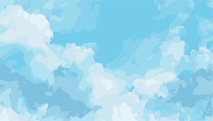 Abstract blue watercolor painted sky background, teal color blue, vibrant clear blue sky, puffy clouds, blurry natural clear clouds, soft sky tones, calm serene sky view