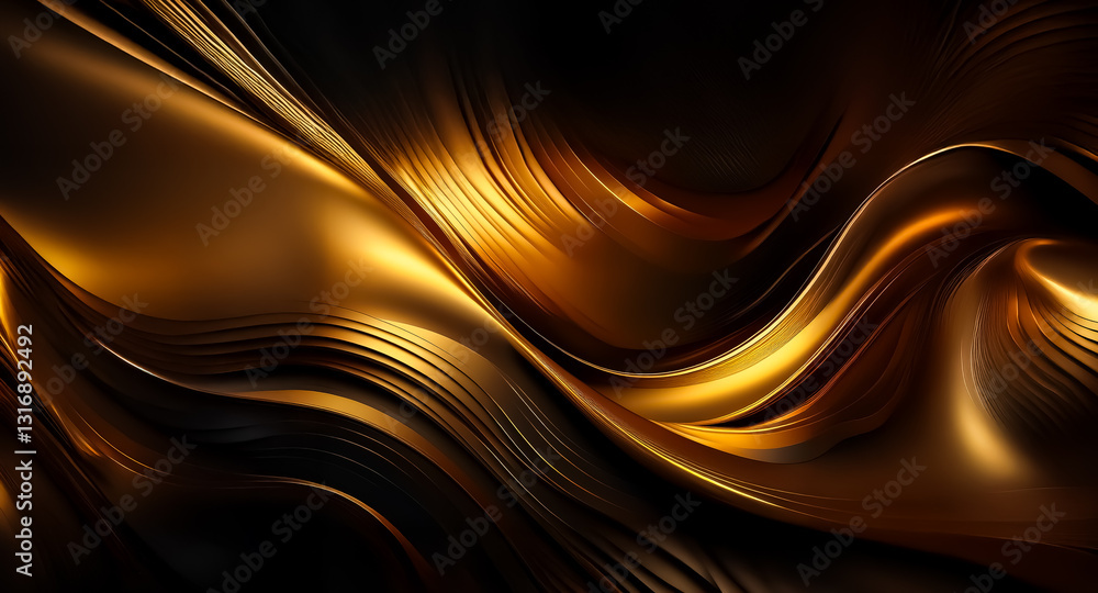 Poster abstract waves of liquid gold and dark shades create a luxurious and elegant background. shiny and f