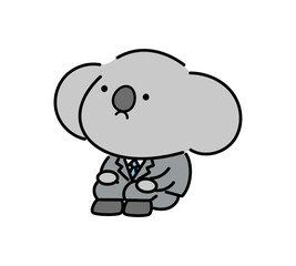 遠くを見つめるスーツ姿のコアラのキャラクター