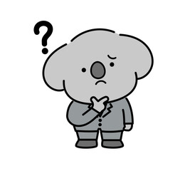 疑問を抱くスーツ姿のコアラのキャラクター
