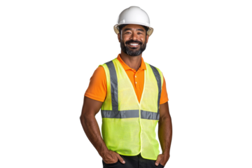 Confident male construction worker isolated on transparent background