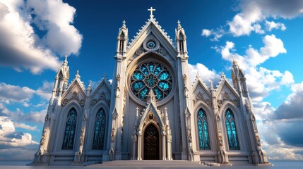 Naklejka premium Stunning Gothic Architecture of a Cathedral under Dramatic Clouds and a Bright Blue Sky