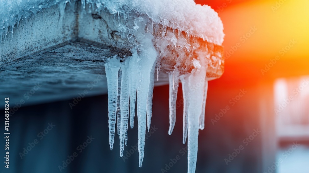 Poster cold infrastructure damage concept, frosted overpass supports with visible ice damage on infrastruct