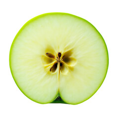 Close-up of a fresh green apple slice, showcasing the core.
