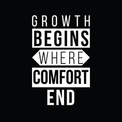 Motivational Quote, Growth Begins Where Comfort Ends, Black and White Typography, Inspirational...