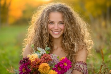 Fototapeta premium The loose cuts and delicate patterns are full of art, and the colors of the flowers complement the tones of autumn, as if holding the fullness of autumn in your hands.