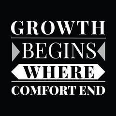 Motivational Quote, Growth Begins Where Comfort Ends, Black and White Typography, Inspirational...