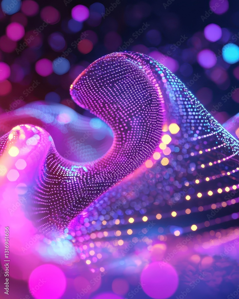 Poster abstract wave form with colorful bubbles and glowing lights