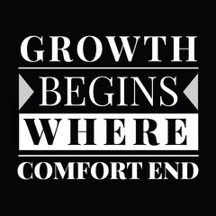 Motivational Quote, Growth Begins Where Comfort Ends, Black and White Typography, Inspirational...