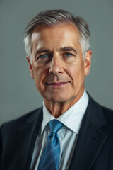 Senior American businessman wearing classic suit and blue tie. Profile picture of a mature business man from Washington, United States