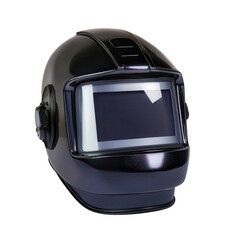 Protective Welding Helmet: A close-up shot of a modern, shiny black welding helmet. The sleek design and tinted visor shield the wearer, while its sturdy build highlights the safety-conscious craft.