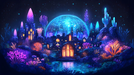 Obraz premium Enchanted Underwater City at Night