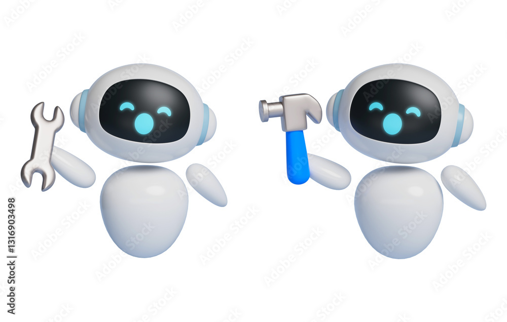 Aufkleber ai robot character holding a spanner and hammer 3d graphics