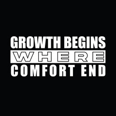 Motivational Quote, Growth Begins Where Comfort Ends, Black and White Typography, Inspirational Text Design, Push Beyond Comfort to Achieve Growth, Bold Minimalist Typography Quote